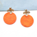 2021 spring summer trendy bright orange color acrylic and druzy stud earring